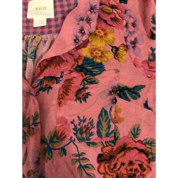 Anthropologie Maeve Manifold Pink Floral Button Down Blouse - Size 0 - Picture 5 of 10